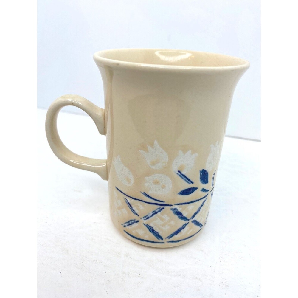 Churchill Flower and Lattice Mugs Pair Blue Green 1980s England Cottagecore